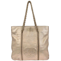 Chanel Luxe Ligne Zipped Tote Leather Gold Leather Tote Bag Bag (Pre-Loved)