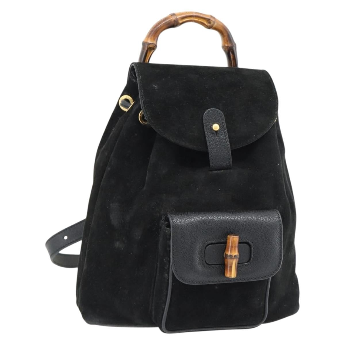 Gucci Gucci Vintage Bamboo Backpack Suede Black Suede Backpack Bag (Pre-Loved)
