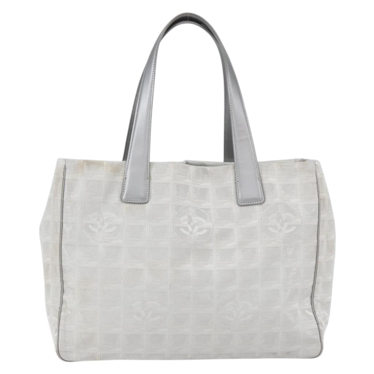 Chanel Travel Line Tote Nylon Silver Nylon Tote Bag Bag (Authentic Pre-Loved)
