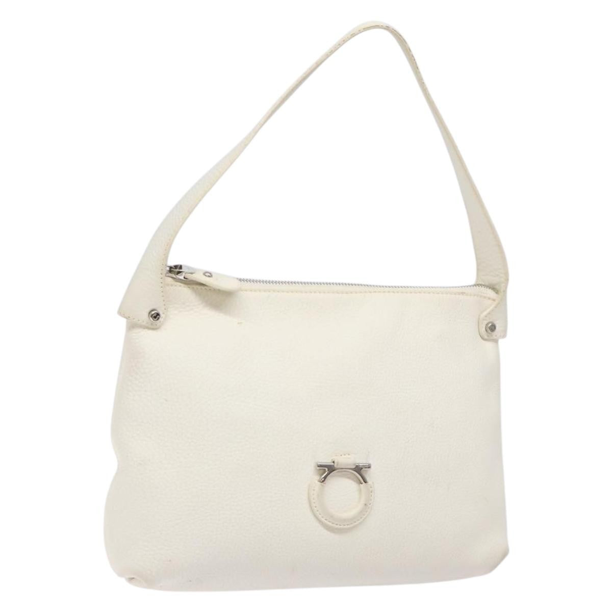 Salvatore Ferragamo Gancini Shoulder Bag Leather White Leather Shoulder Bag Bag (Authentic Pre-Loved)