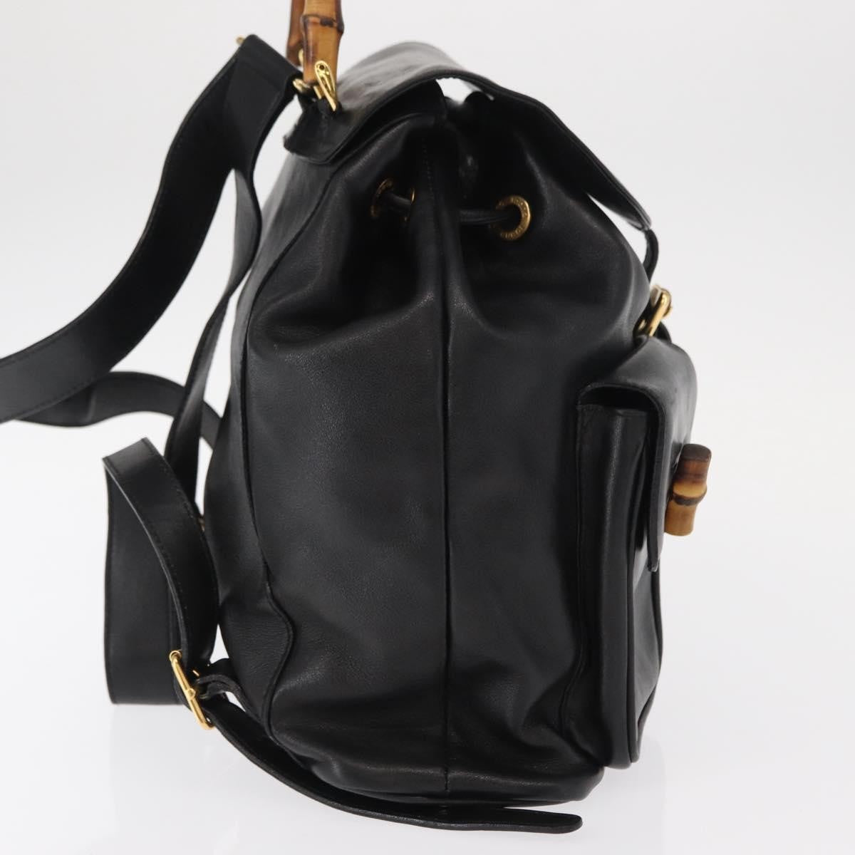 Gucci Vintage Bamboo Backpack Leather Black Leather Backpack Bag (Authentic Pre-Loved)