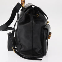 Gucci Vintage Bamboo Backpack Leather Black Leather Backpack Bag (Authentic Pre-Loved)