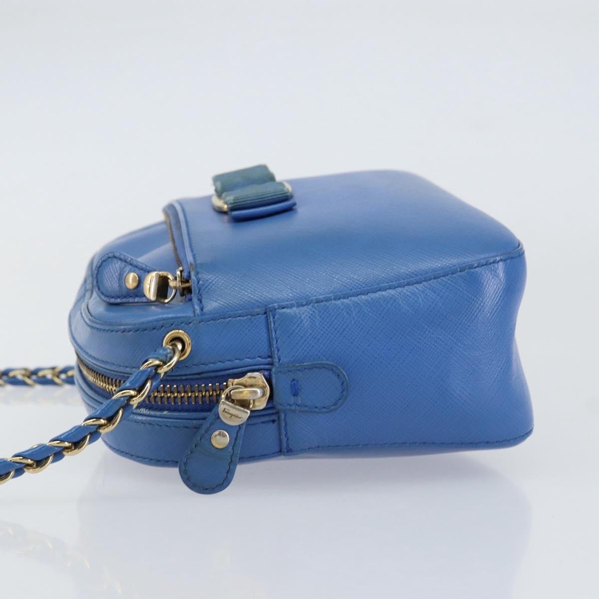 Salvatore Ferragamo Vala Chain Shoulder Bag Leather Blue Leather Shoulder Bag Bag (Authentic Pre-Loved)