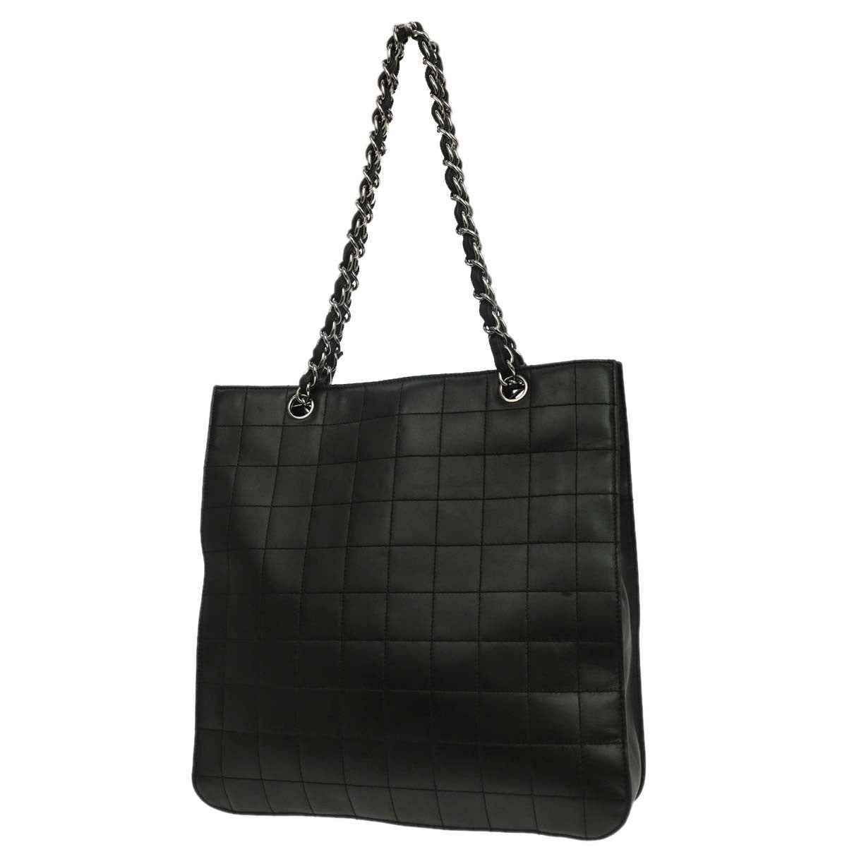 Chanel Chocolate Bar Cc Tote Quilted Leather Black Leather Tote Bag Bag (Authentic Pre-Loved)