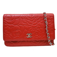 Chanel Chanel Wallet On Chain Camellia Lambskin Red Leather Clutche & Pouche Bag (Pre-Loved)