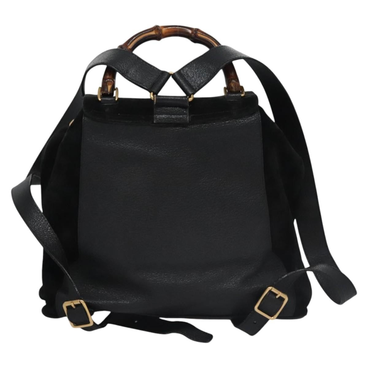 Gucci Vintage Bamboo Backpack Suede Black Suede Backpack Bag (Authentic Pre-Loved)