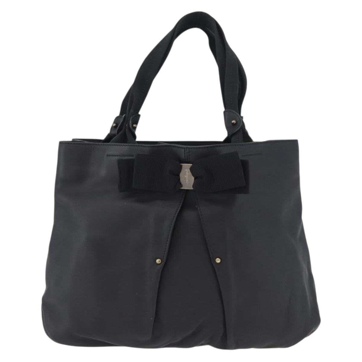 Salvatore Ferragamo Vala Tote Leather Black Leather Tote Bag Bag (Authentic Pre-Loved)