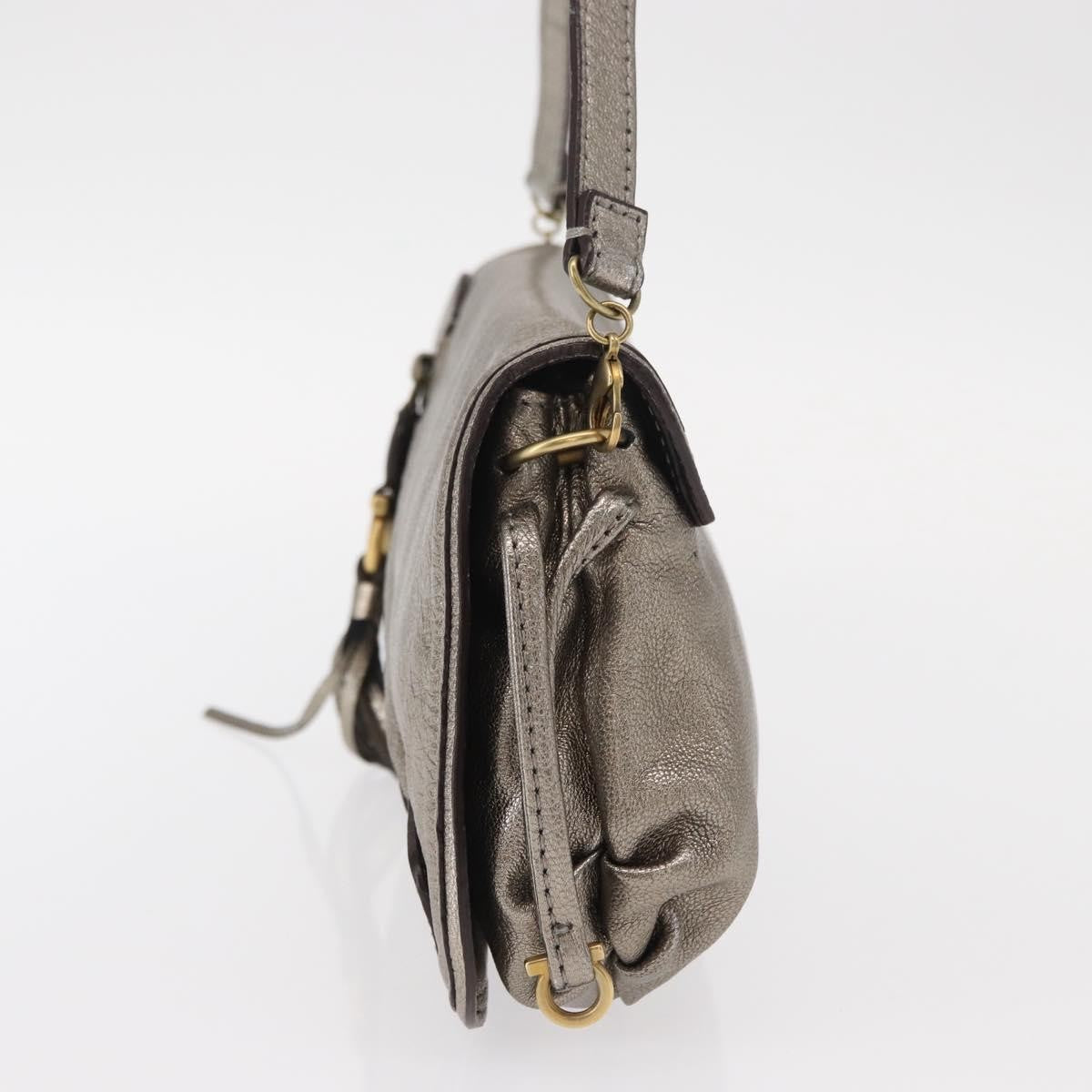 Salvatore Ferragamo Gancini Shoulder Bag Leather Silver Leather Shoulder Bag Bag (Authentic Pre-Loved)