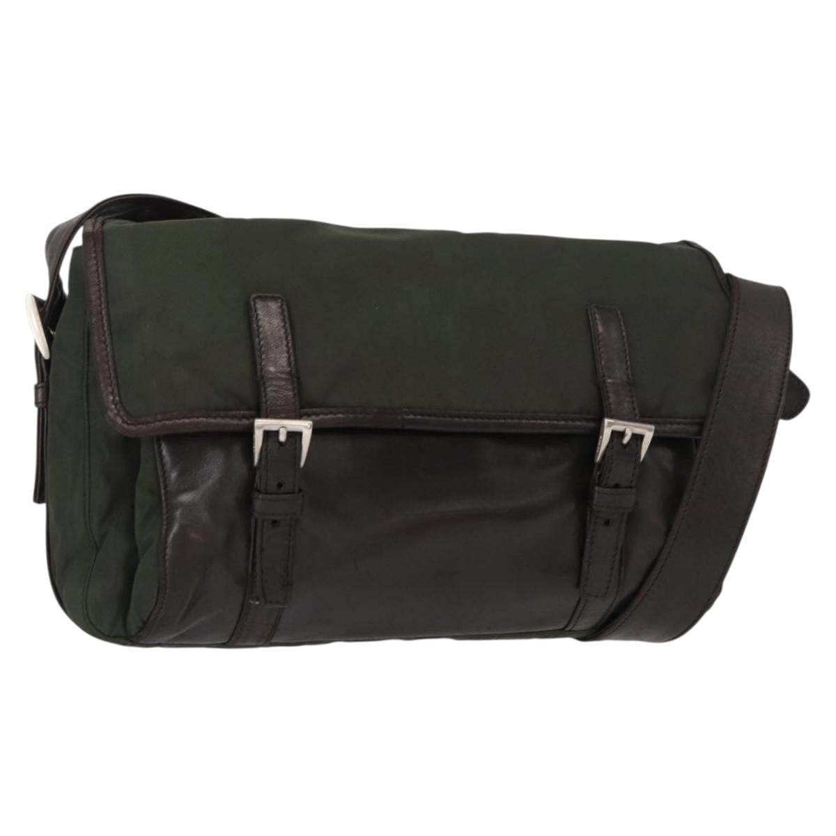 Prada Double Buckle Flap Messenger Bag Tessuto Khaki Nylon Shoulder Bag Bag (Authentic Pre-Loved)