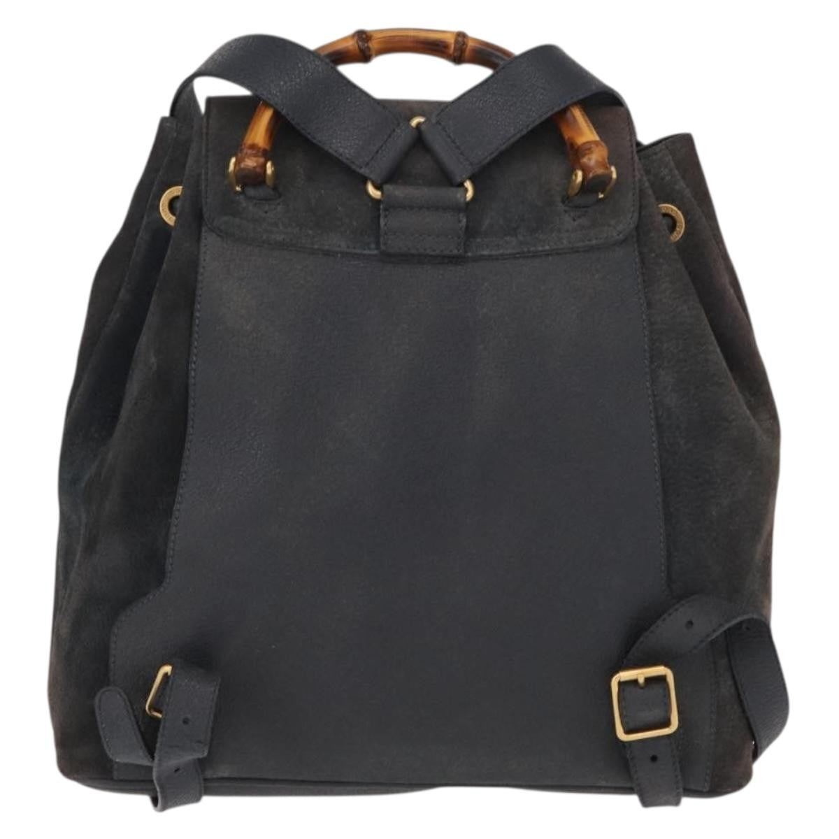 Gucci Vintage Bamboo Backpack Suede Navy Suede Backpack Bag (Authentic Pre-Loved)