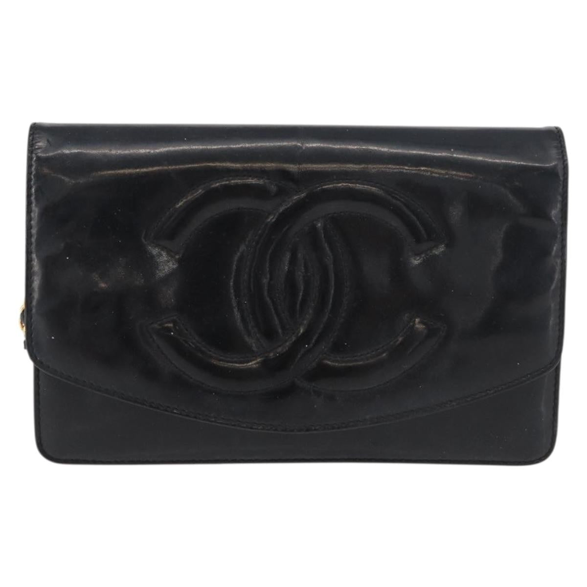 Chanel Vintage Cc Wallet On Chain Patent Black Patent_Leather