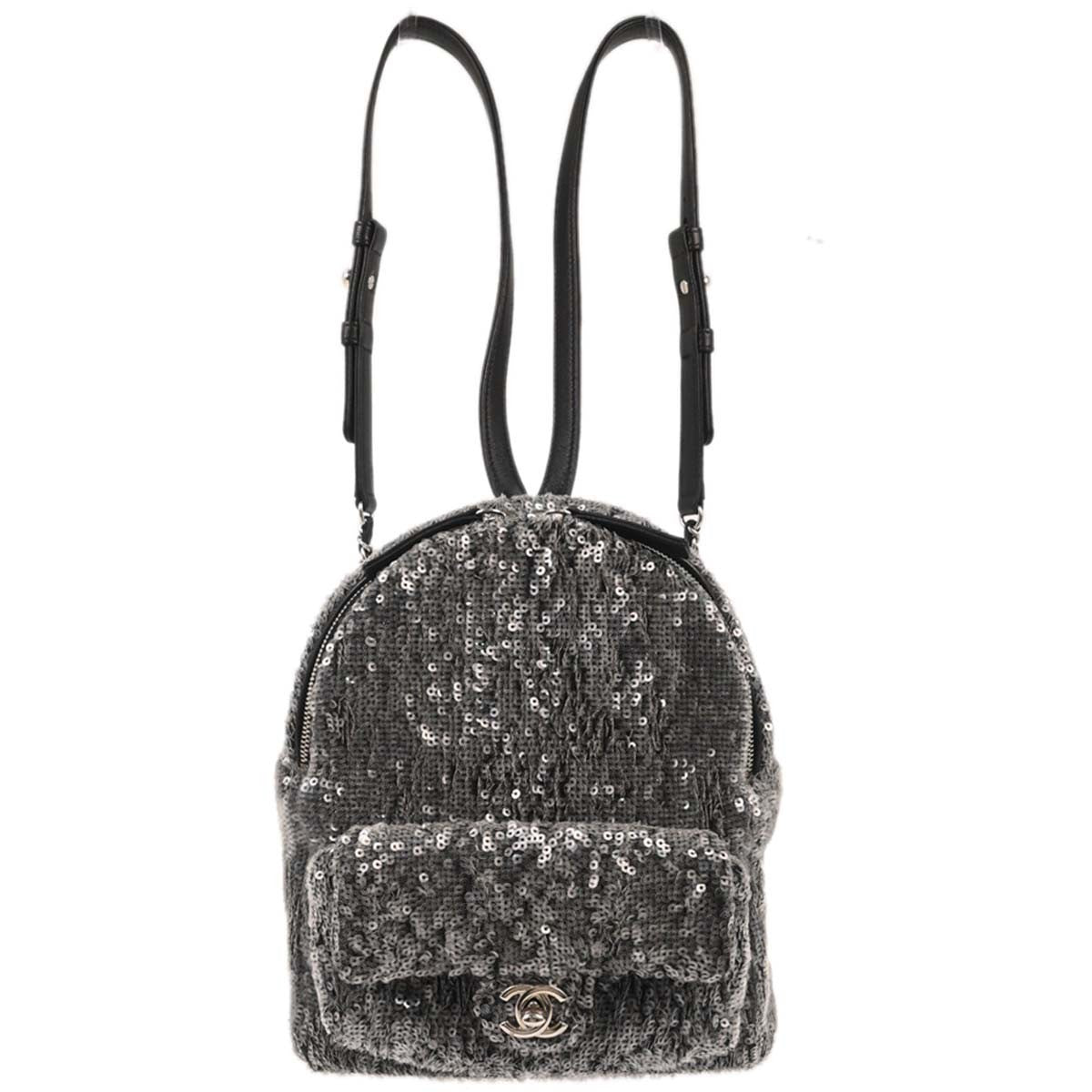 Chanel Waterfall Backpack Sequins With Leather Black Leather Backpack Bag (Authentic Pre-Loved)
