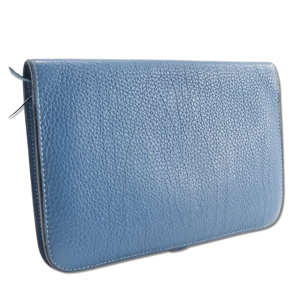 Hermes Dogon Duo Combined Wallet Leather Blue Leather Wallets Accessory (Authentic Pre-Loved)