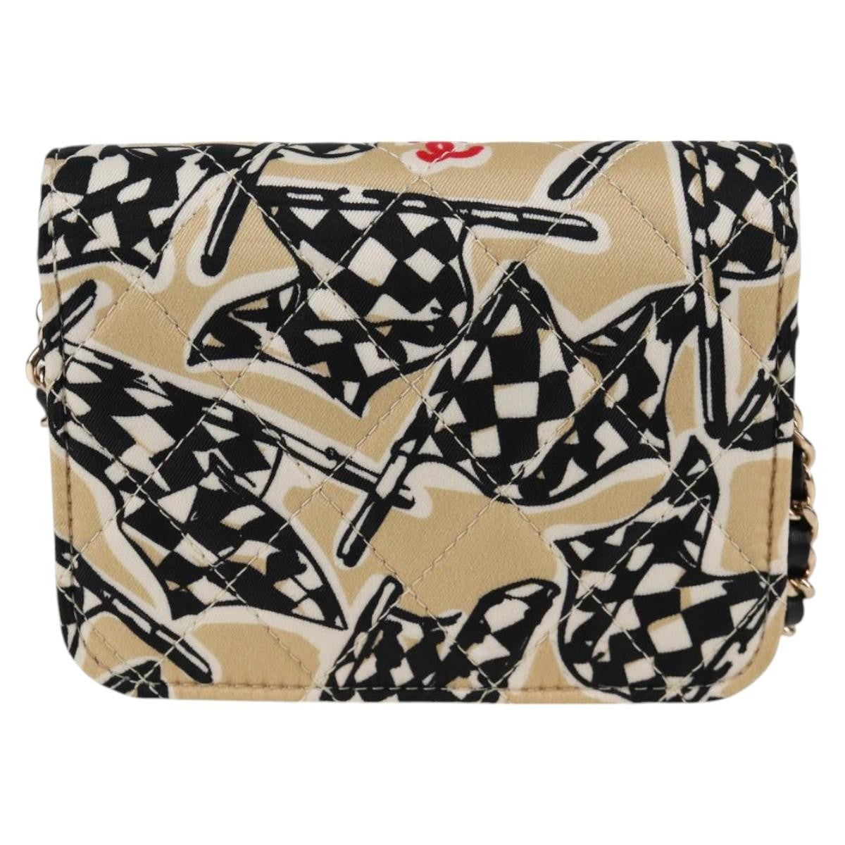 Chanel Flap Card Holder On Chain Quilted Printed Canvas Beige Nylon Shoulder Bag Bag (Authentic Pre-Loved)