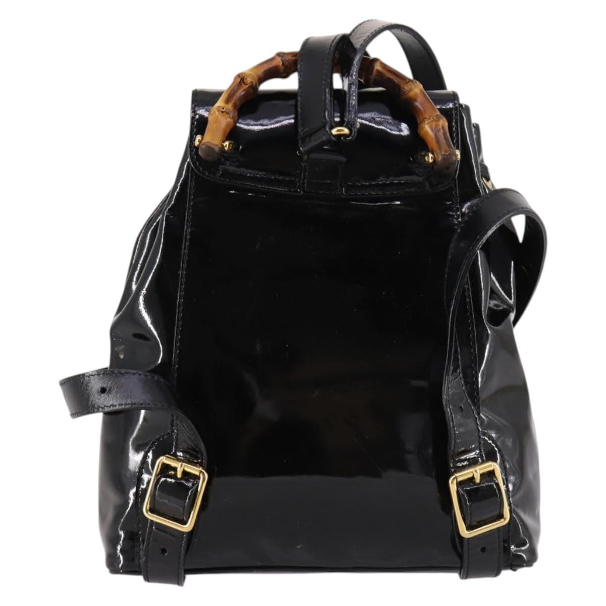 Gucci Vintage Bamboo Backpack Patent Black Patent_Leather Backpack Bag – Bluefly