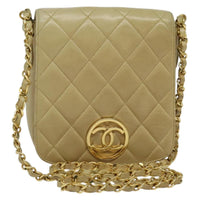 Chanel Vintage Cc Chain Flap Bag Quilted Lambskin Beige Leather Shoulder Bag Bag (Authentic Pre-Loved)