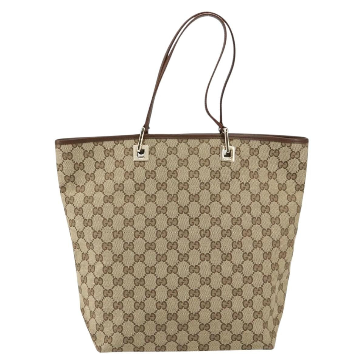 Gucci Vintage Bucket Shopping Tote Gg Canvas Beige Canvas Tote Bag Bag (Authentic Pre-Loved)