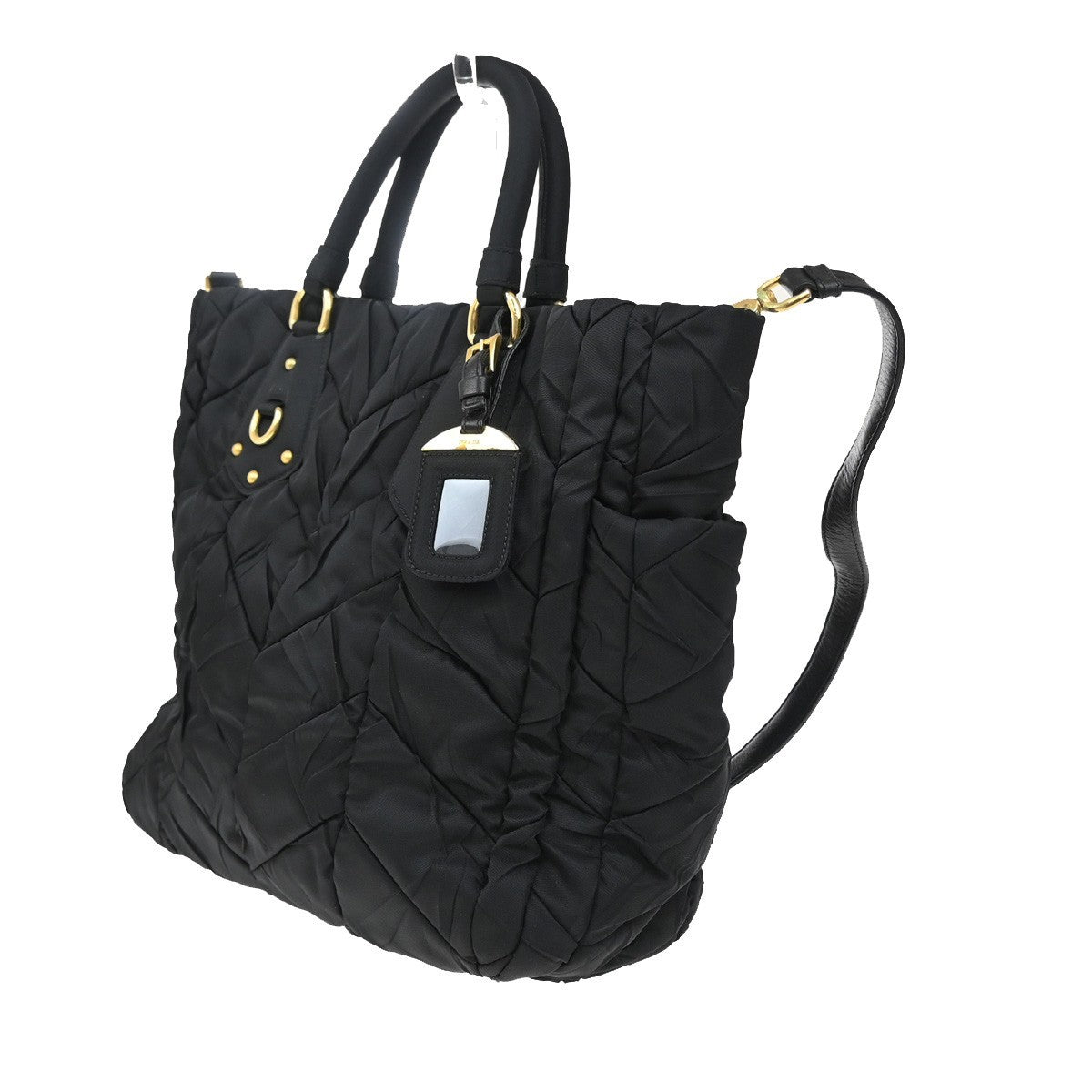 Prada Convertible Side Pocket Tote Chevron Tessuto Black Nylon Tote Bag Bag (Pre-Loved)