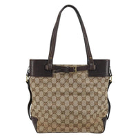 Gucci Belted Bucket Tote Gg Canvas With Leather Beige Canvas Tote Bag Bag (Authentic Pre-Loved)