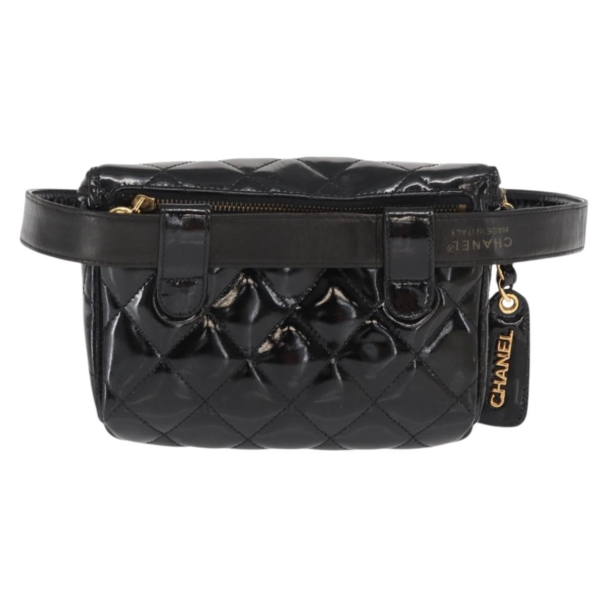 Chanel Vintage Zip Belt Bag Quilted Lambskin Black Patent_Leather Clutche & Pouche Bag (Pre-Loved)
