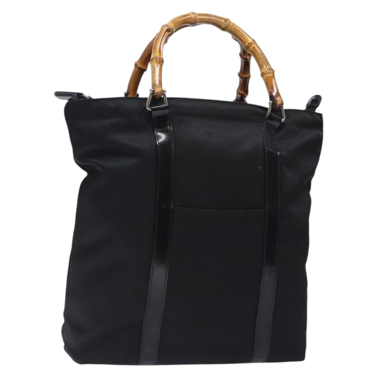 Gucci Vintage Bamboo Handle Tote Nylon Black Nylon Tote Bag Bag (Authentic Pre-Loved)