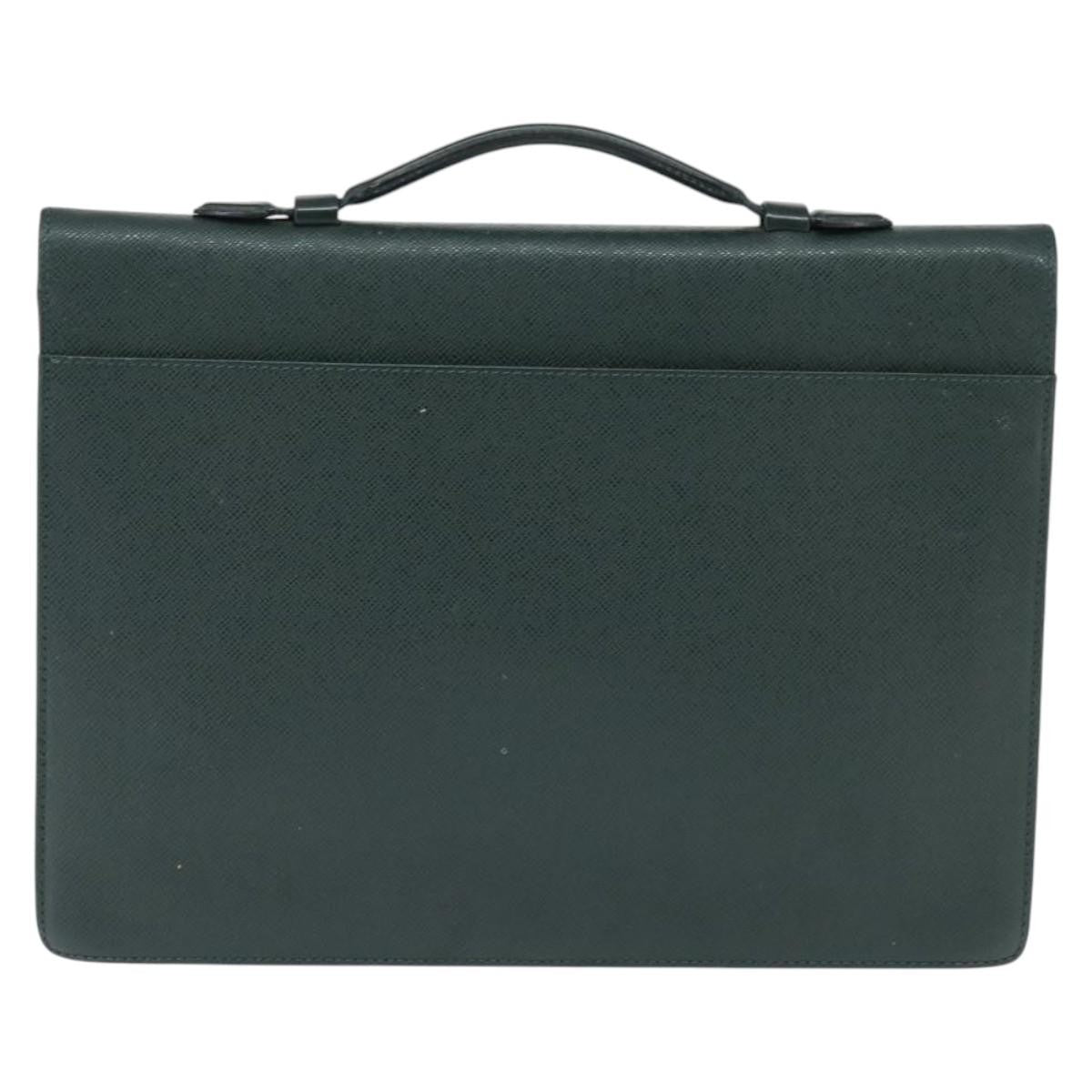 Louis Vuitton Serviette Kourad Briefcase Taiga Leather Green Leather Briefcase Bag (Authentic Pre-Loved)