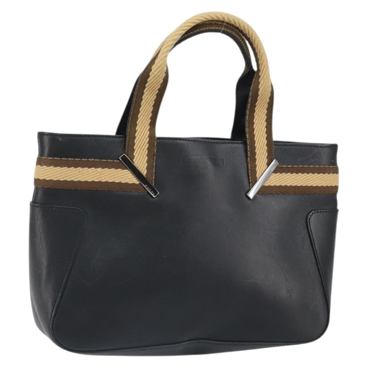 Gucci Vintage Web Tote Leather Black Leather Tote Bag Bag (Pre-Loved)