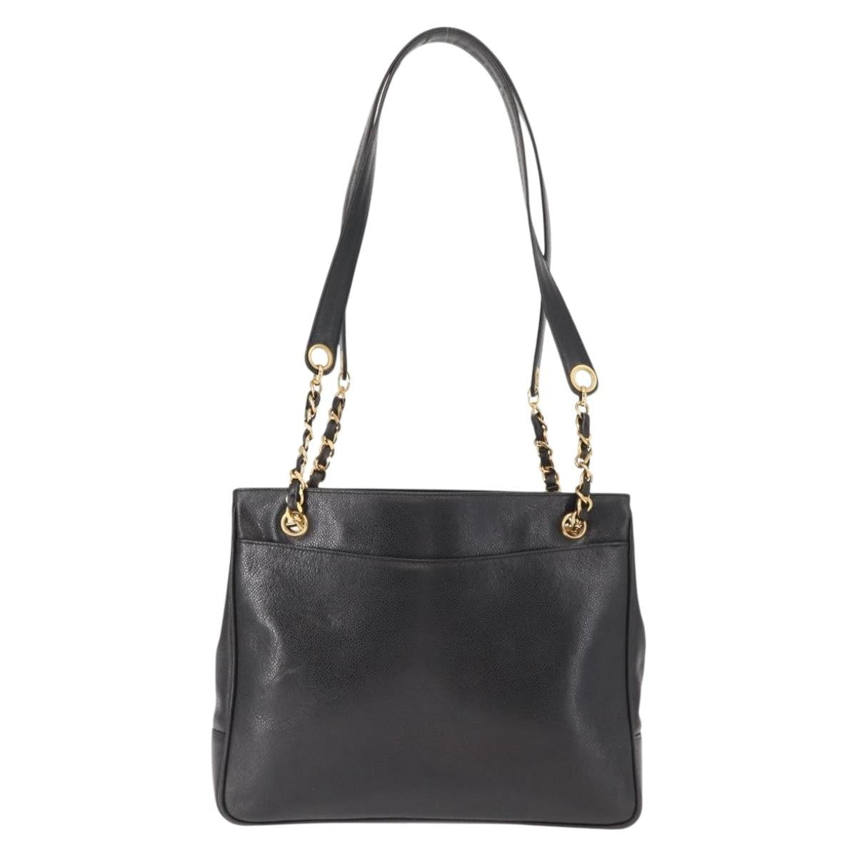 Chanel Chanel Vintage Cc Chain Tote Caviar Black Leather Tote Bag Bag (Pre-Loved)