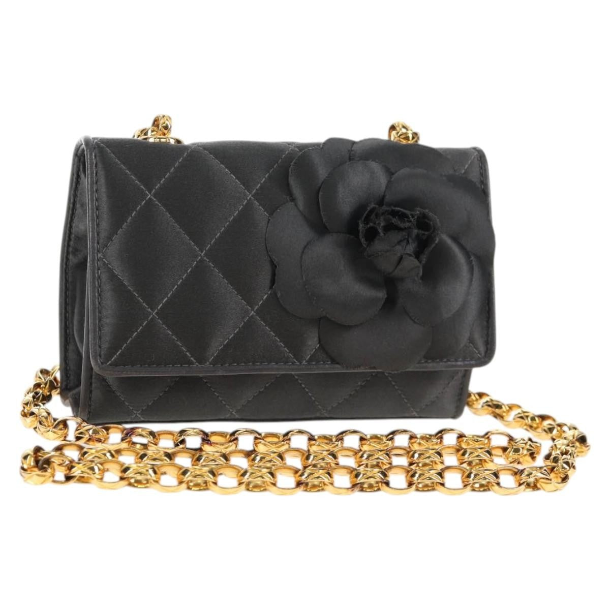 Chanel Vintage Camellia Flap Bag Satin Gray Satin Clutche & Pouche Bag (Pre-Loved)