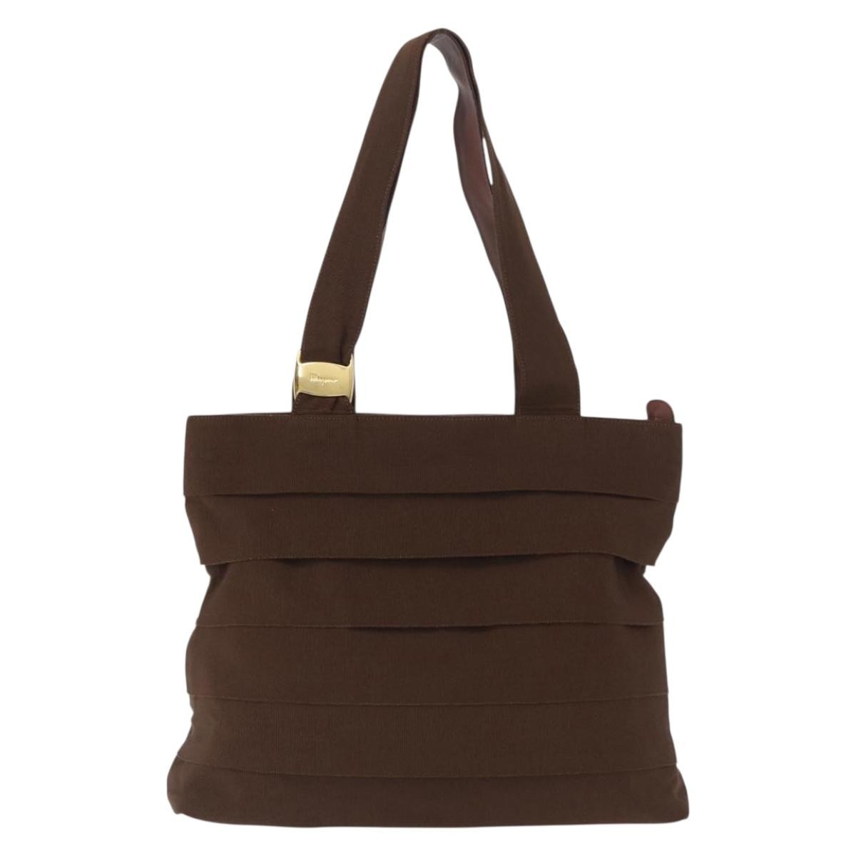 Salvatore Ferragamo Vara Tote Canvas Brown Canvas Tote Bag Bag (Authentic Pre-Loved)
