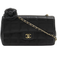 Chanel Chanel Camellia Chocolate Bar Flap Bag Quilted Lambskin Black Leather Shoulder Bag Bag (Pre-Loved)