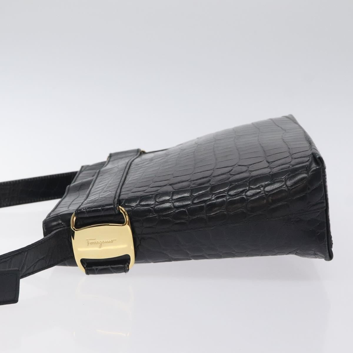 Salvatore Ferragamo Vara Shoulder Bag Leather Black Leather Shoulder Bag Bag (Authentic Pre-Loved)