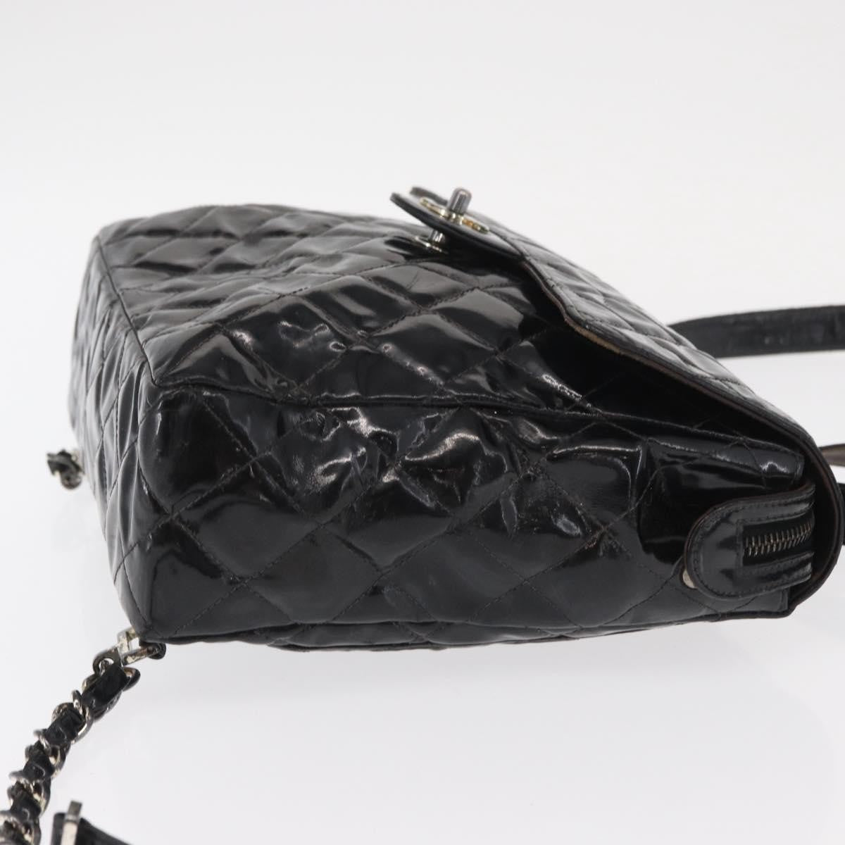 Chanel Vintage Square Flap Backpack Enamel Black Patent_Leather Backpack Bag (Authentic Pre-Loved)