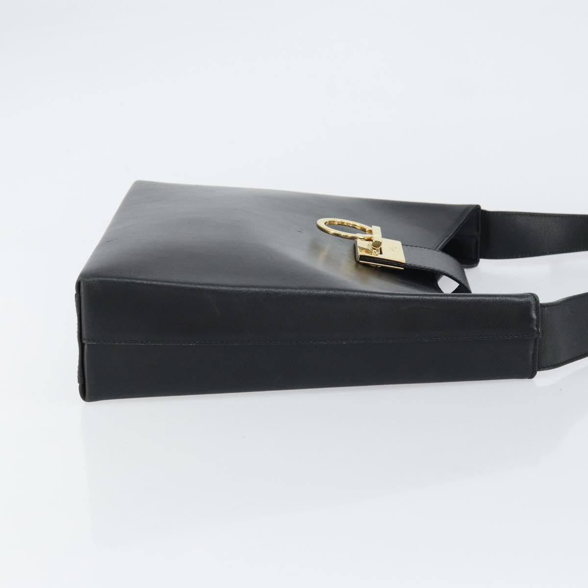 Salvatore Ferragamo Gancio Flap Hobo Leather Black Leather Shoulder Bag Bag (Authentic Pre-Loved)