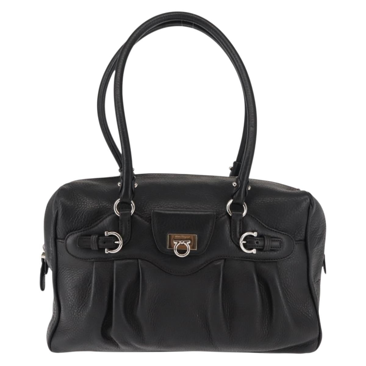 Salvatore Ferragamo Gancini Buckle Shoulder Bag Leather Black Leather Shoulder Bag Bag (Authentic Pre-Loved)