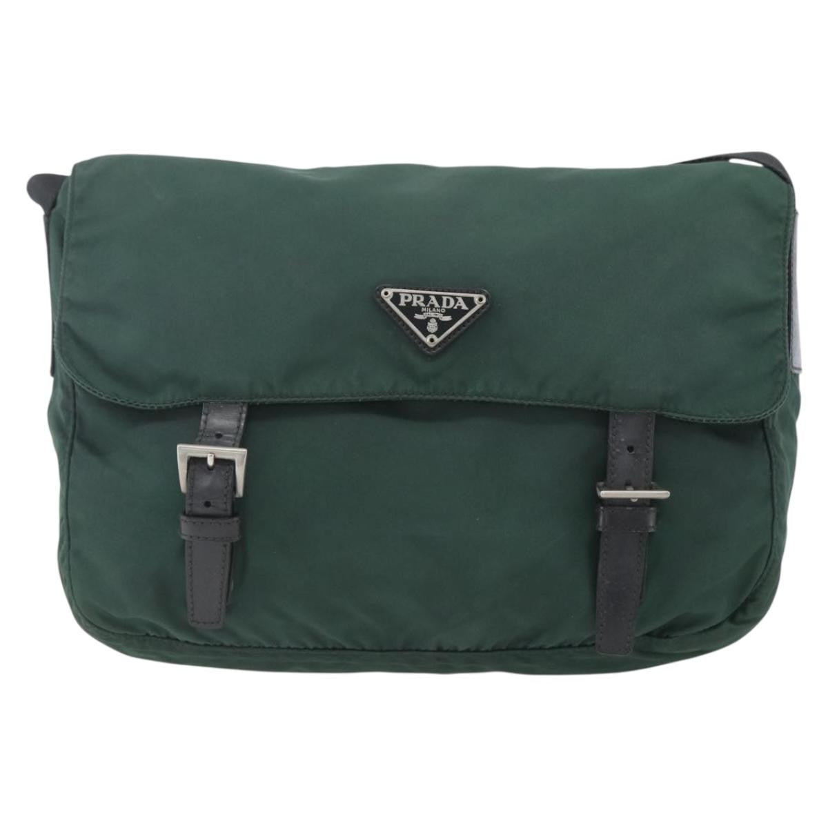 Prada Double Buckle Flap Messenger Bag Tessuto Green Nylon Shoulder Bag Bag (Authentic Pre-Loved)