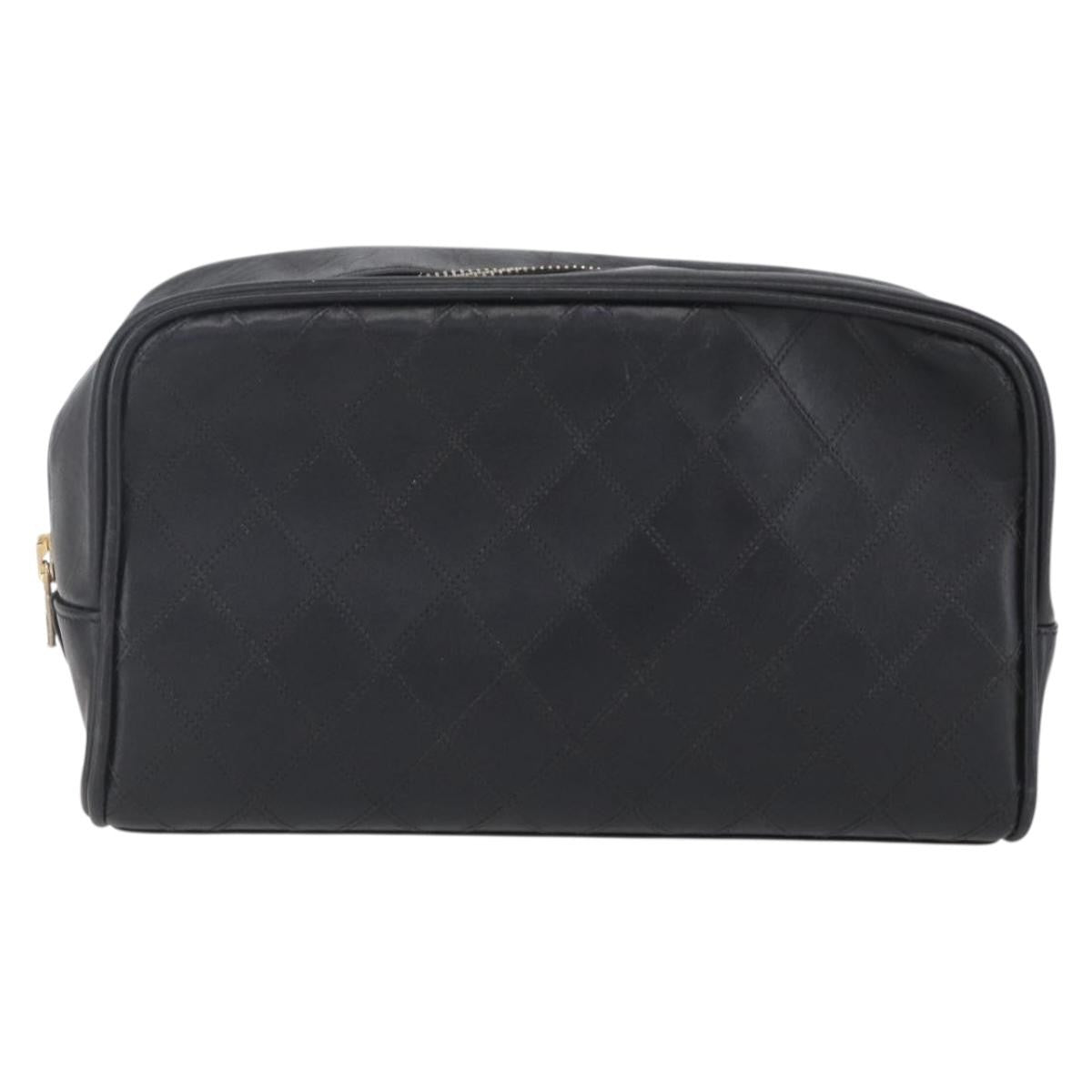 Chanel Vintage Toiletry Pouch Leather Black Patent_Leather Clutche & Pouche Bag (Authentic Pre-Loved)