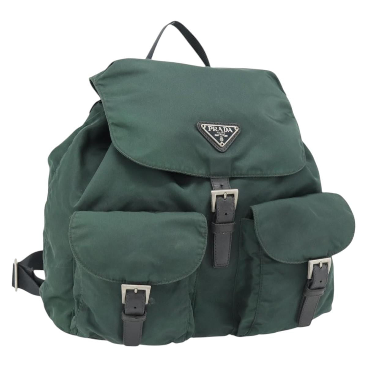 Prada Prada Double Front Pocket Backpack Tessuto Green Nylon Backpack Bag (Pre-Loved)