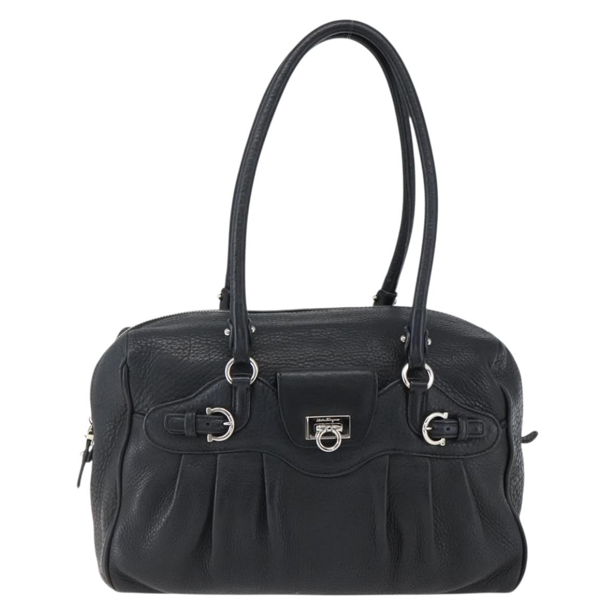 Salvatore Ferragamo Gancini Buckle Shoulder Bag Leather Black Leather Shoulder Bag Bag (Authentic Pre-Loved)