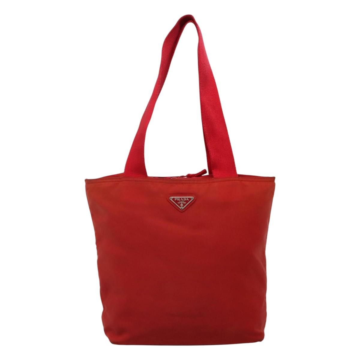 Prada Vintage Zip Tote Tessuto Red Nylon Tote Bag Bag (Authentic Pre-Loved)