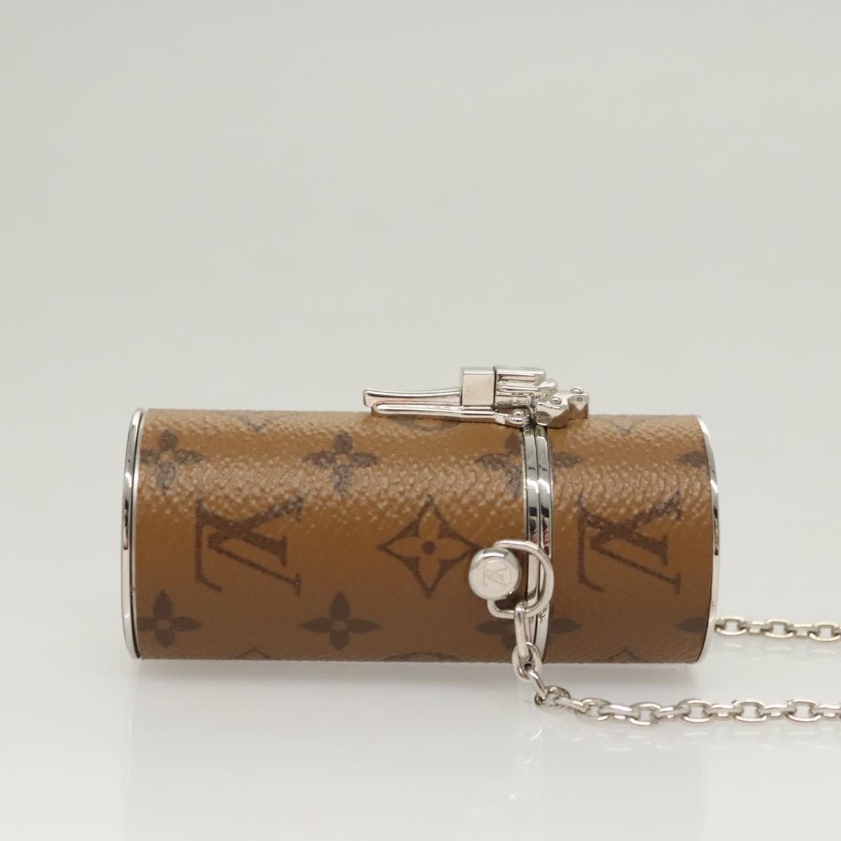 Louis Vuitton Lipstick Case On Chain Reverse Monogram Canvas Brown Canvas Clutche & Pouche Bag (Pre-Loved)