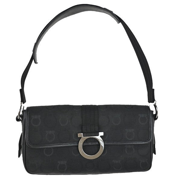 Salvatore Ferragamo Gancini Shoulder Bag Canvas Black Canvas Shoulder Bag Bag (Pre-Loved)