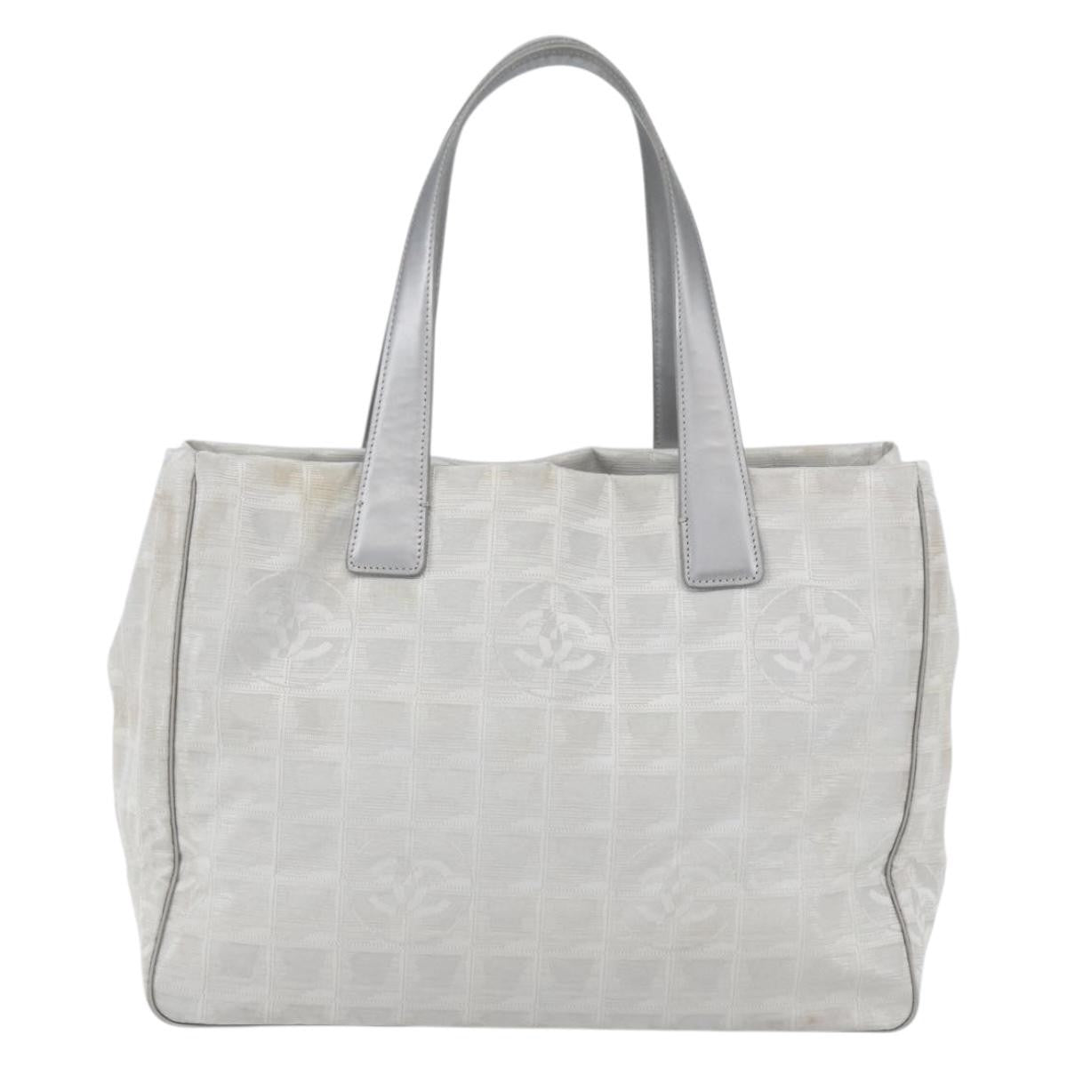 Chanel Travel Line Tote Nylon Silver Nylon Tote Bag Bag (Authentic Pre-Loved)