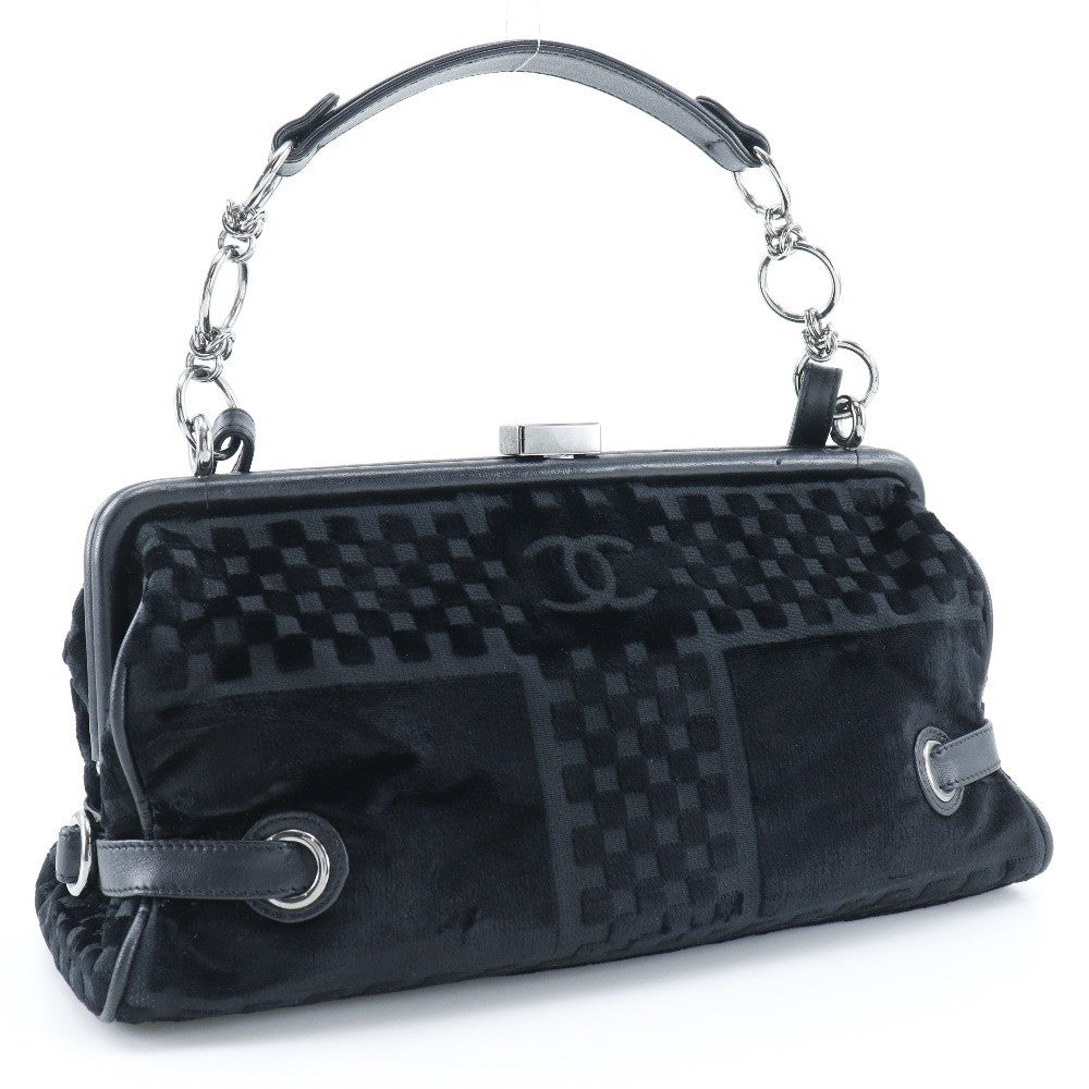 Chanel Vintage Cc Side Belted Bowler Bag Check Embossed Velvet Black Velvet Shoulder Bag Bag (Pre-Loved)