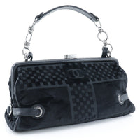 Chanel Vintage Cc Side Belted Bowler Bag Check Embossed Velvet Black Velvet Shoulder Bag Bag (Pre-Loved)