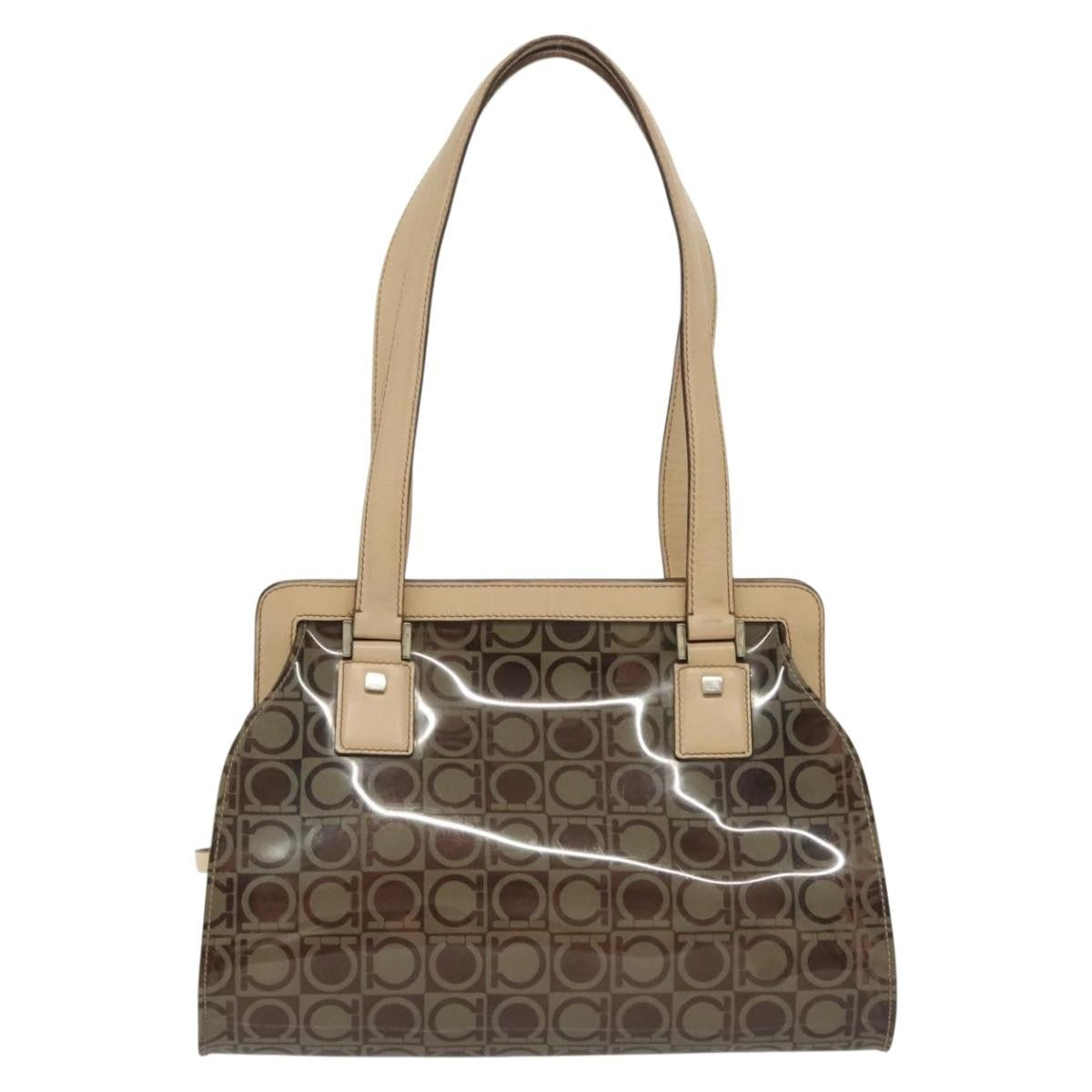 Salvatore Ferragamo Gancini Tote Vinyl Brown Plastic Tote Bag Bag (Authentic Pre-Loved)