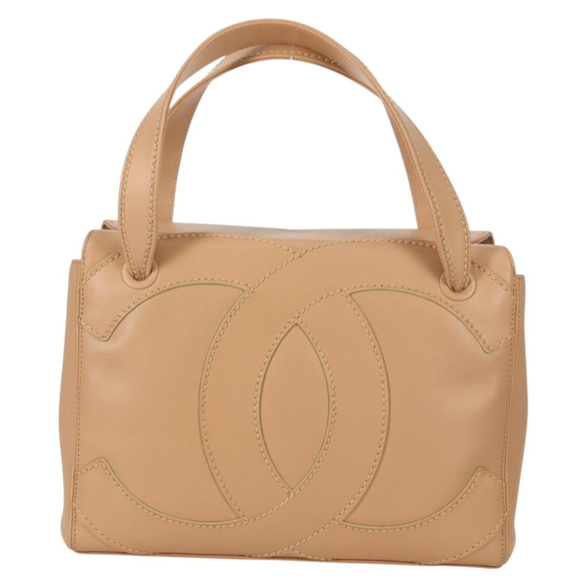 Chanel Cc Stitch Tote Lambskin Beige Leather Bag (Pre-Loved)