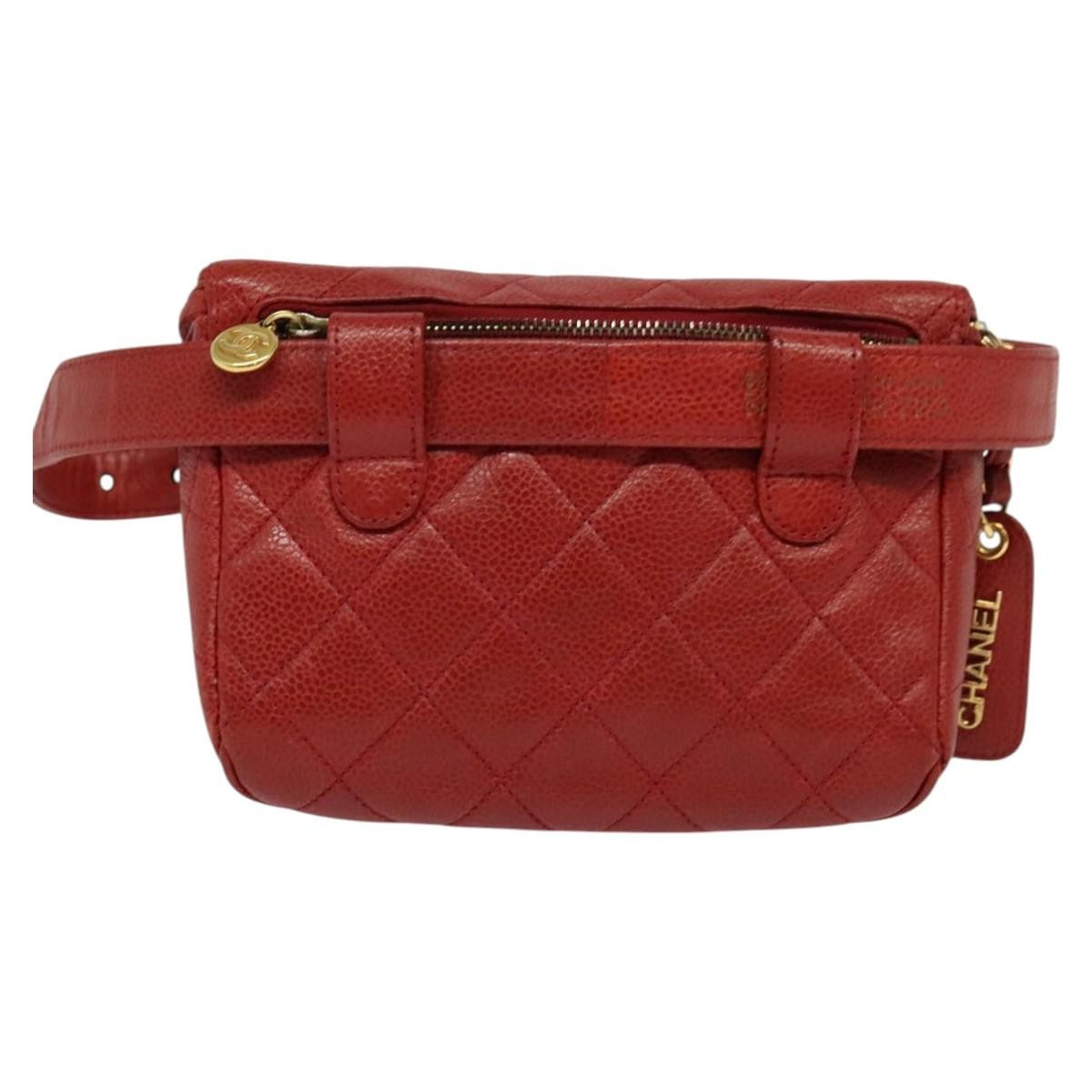 Chanel Vintage Zip Belt Bag Quilted Caviar Red Leather Shoulder Bag Bag (Pre-Loved)
