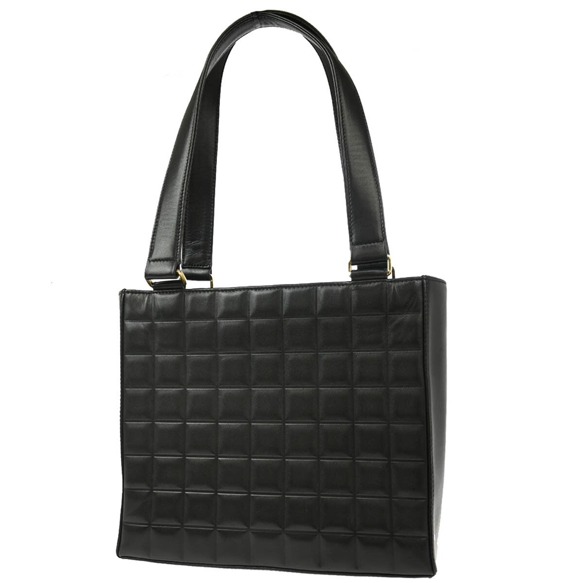 Chanel Chocolate Bar Cc Tote Quilted Leather Black Leather Tote Bag Bag (Authentic Pre-Loved)