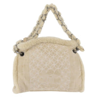 Chanel Vintage Embroidered Cc Chain Tote Quilted Suede And Shearling Beige Canvas Tote Bag Bag (Authentic Pre-Loved)
